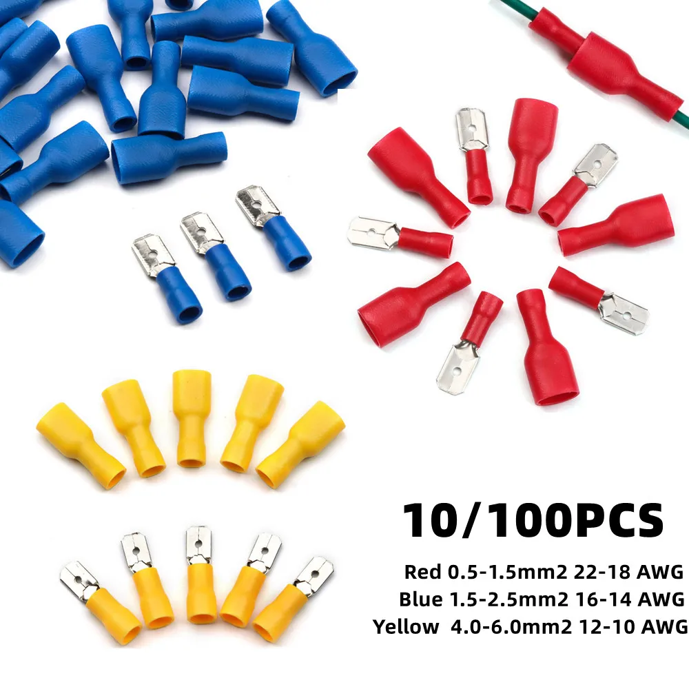 

10/100 шт., обжимные коннекторы для штекера, 22-10AWG/0,5-6, 0 мм2