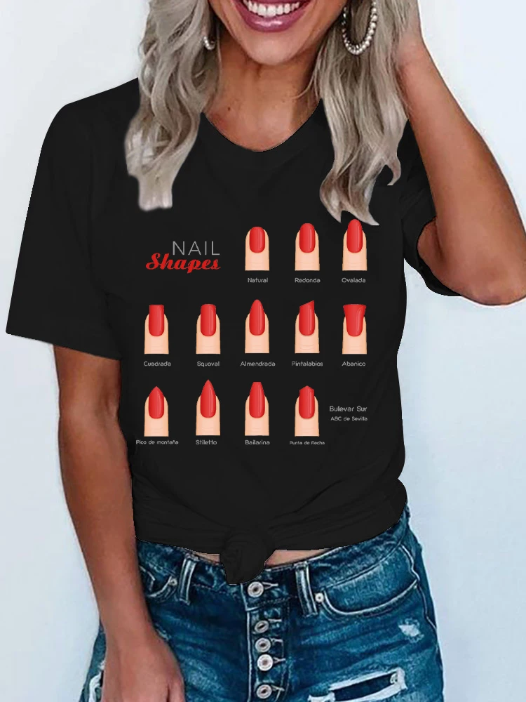 

Women 2022 Fashion T shirt Fingernail Nail Art Make Up 90s Ladies T-shirts Tops Graphic Summer Aesthetic Female Tee TShirt