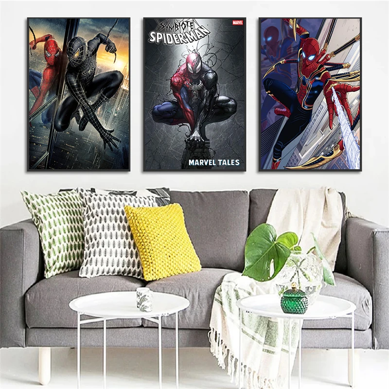

Картины на холсте с супергероями Marvel, аниме-постер и печать на стене Человека-паука для гостиной, украшение для дома