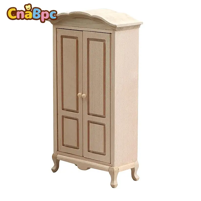 

1:12 Dollhouse Miniature Wooden Classical Double Doors Wardrobe Model Storage Box Cabinet Furniture For Dolls House Decor Toy