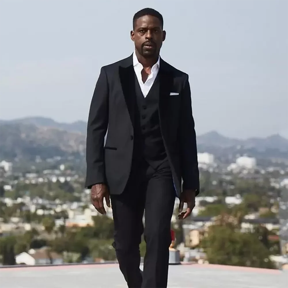 Men Suits Groom Tuxedos Skinny Party Business Casual Jacket Sets Peak Lapel 3 Piece （Blazer + Vest + Pants）Costume Homme