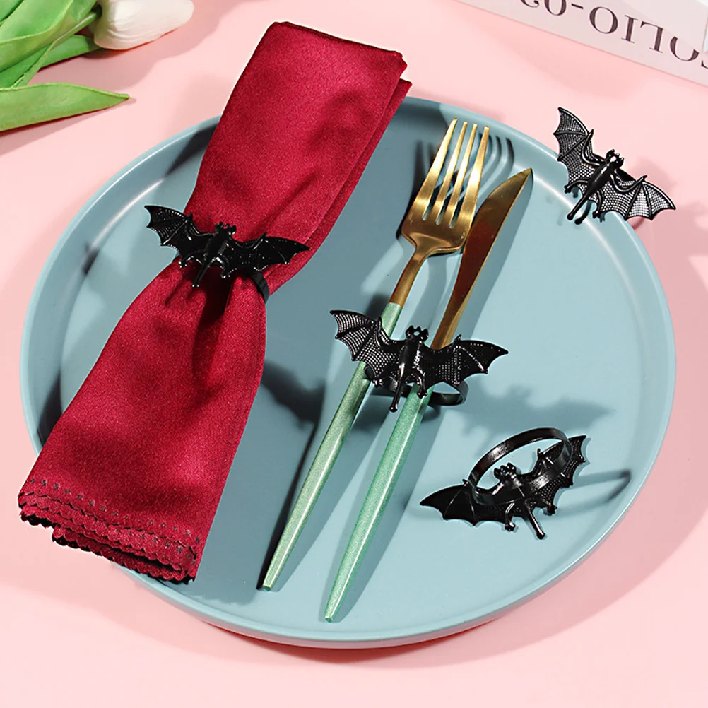 

6 Pcs Napkin Holder Party Halloween Bat Buckles Hotel Table Metal Rings Stainless Steel