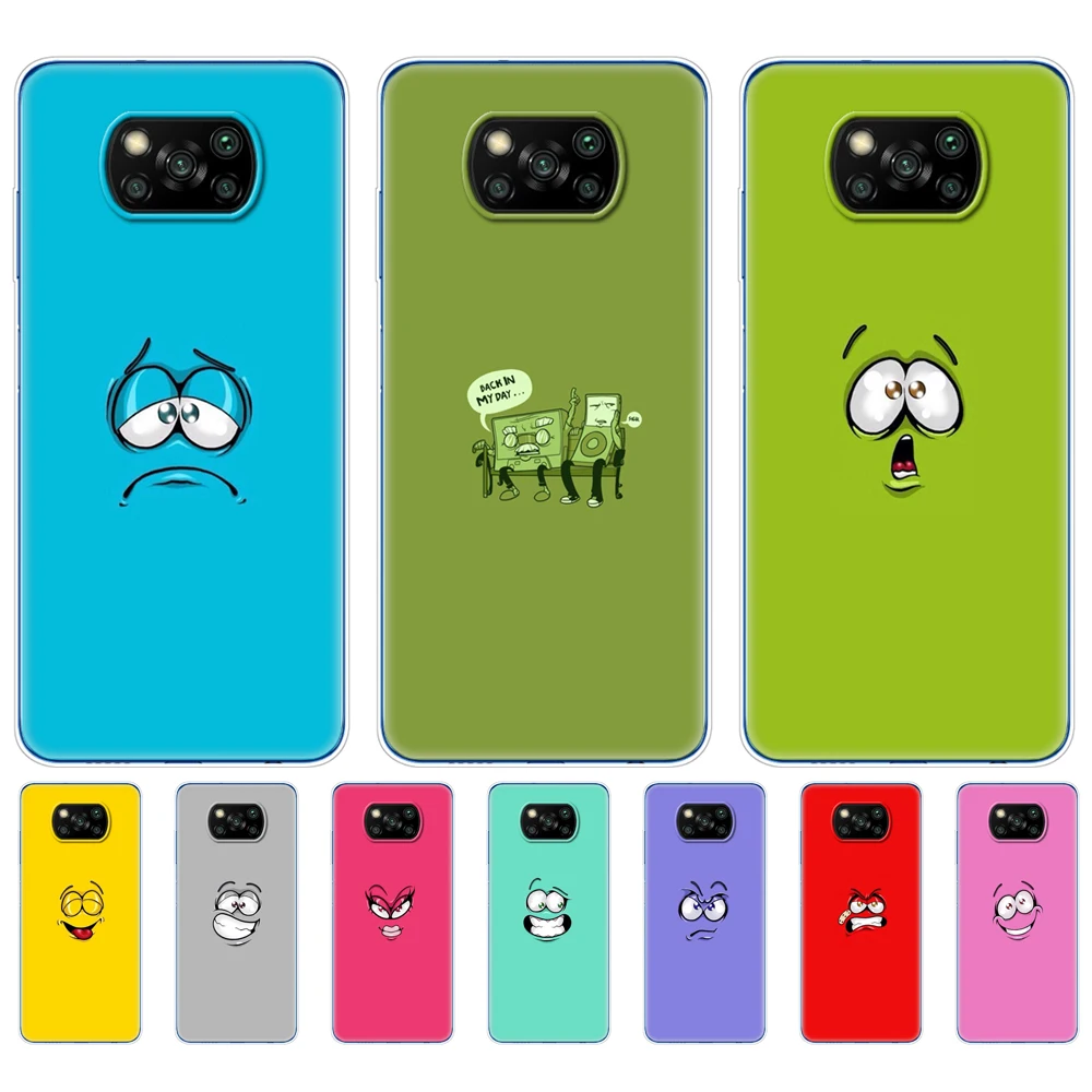 

case For Xiaomi Poco X3 NFC F2 Pro Mi 10T Lite Pro Mi Note 10 Lite MI PLAY Silicon smartphone back Cover funny cute expression