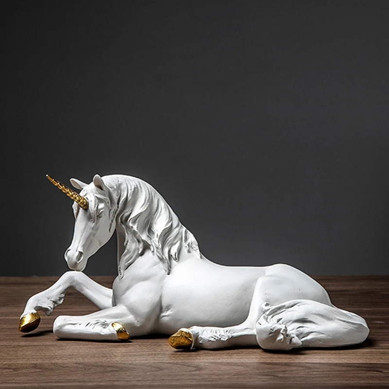

Escultura de Unicórnio Branco Resina Nórdica, Figurinhas de Arte Moderna, Decoração de Casa, Sala de Estar, Presente Infantil