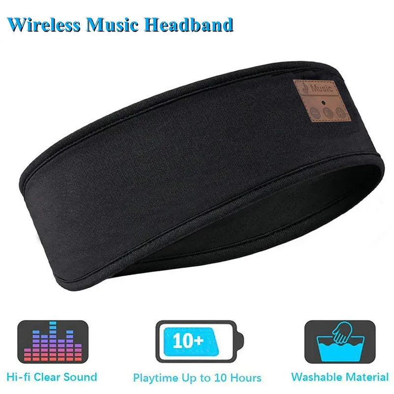 Man&Women Sleeping Headphone Bluetooth-Compatible Wireless Music Sport Headbands Soft Eye Mask Headset with Mic Yoga Hair Bands