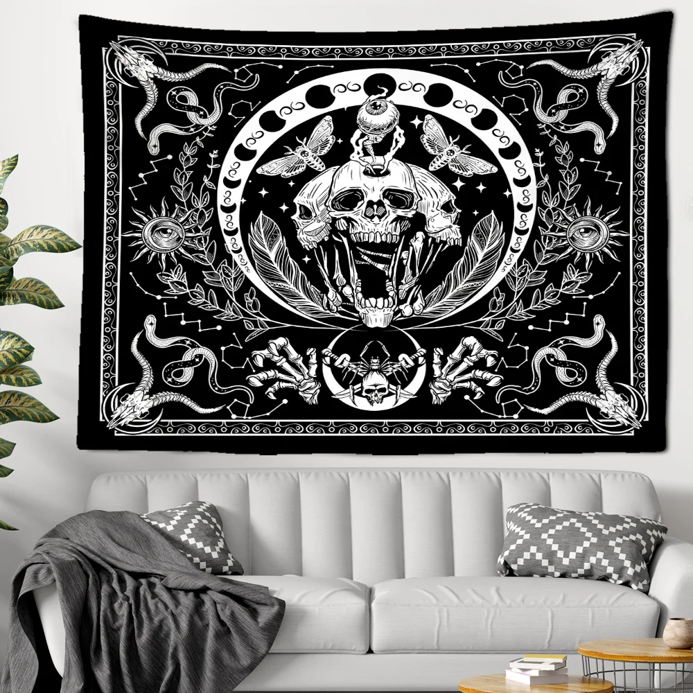 

Черно-белый настенный гобелен в виде черепа и бабочки, солнце, Луны