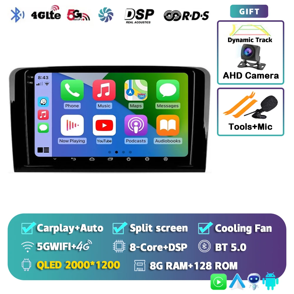 Android15 CarPlay авто радио для Mercedes Benz W164 ML GL 2005-2012 GPS-навигация мультимедийный видеоплеер 2Din стерео WIFI