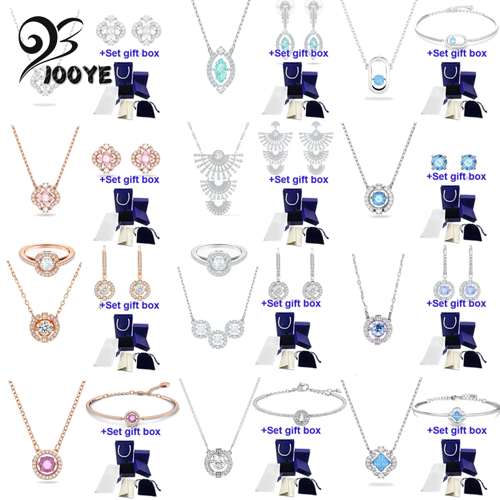 

Original 2023 Swa Sparkling Dance Necklace Charms Fine Jewelry Set Dancing Stone Earrings Bracelet Ring for Women Gift With Bag