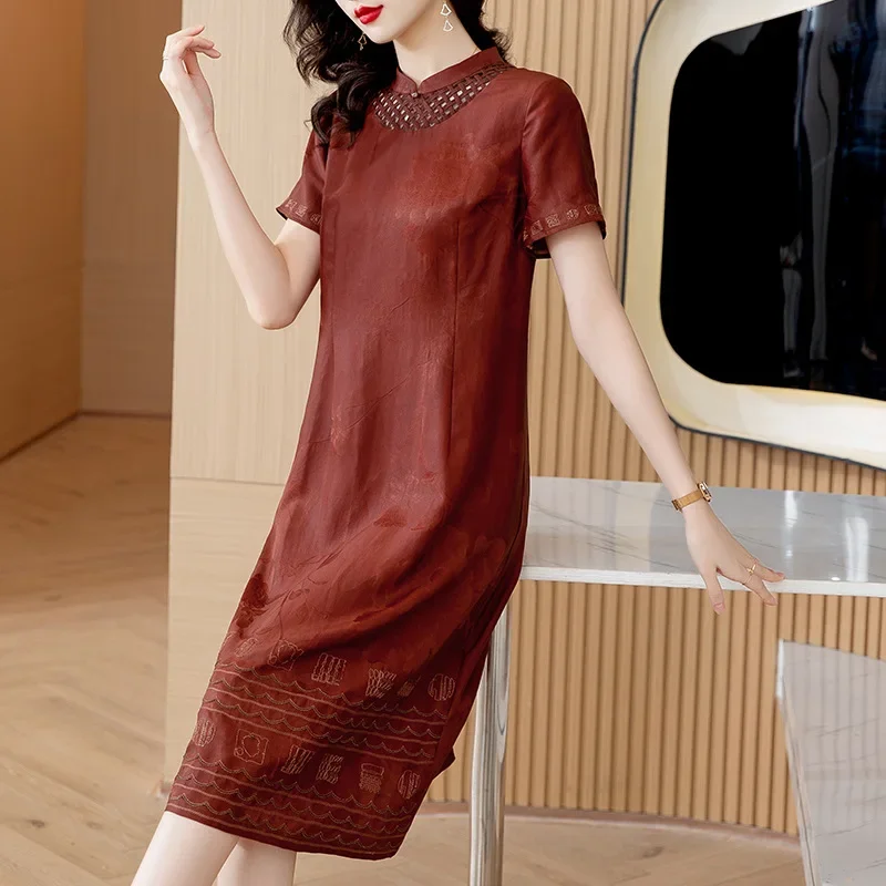 Высококачественное шелковое платье с красным облаком в молодом стиле из