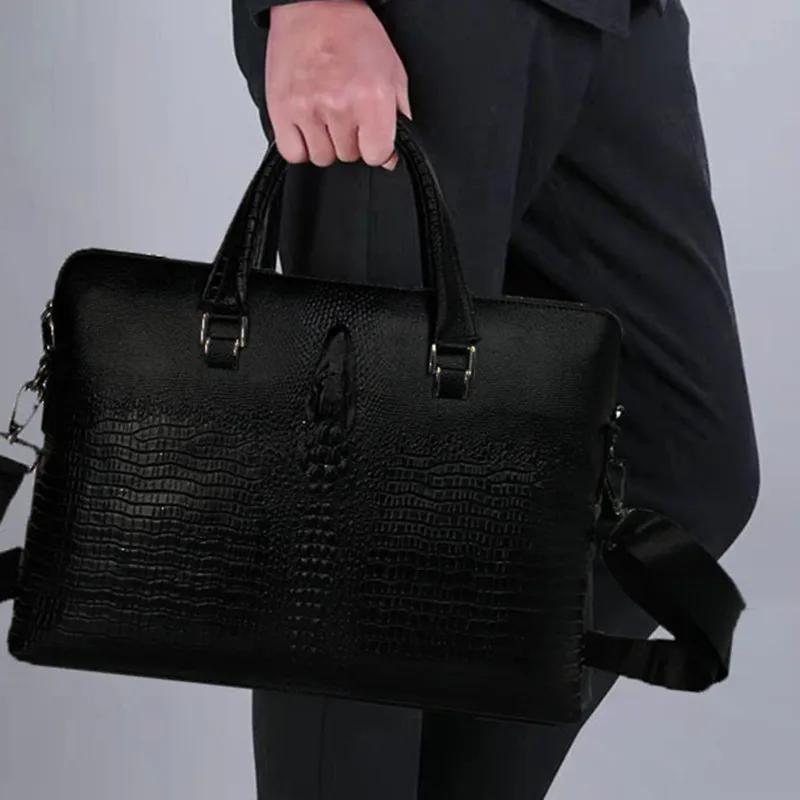 Genuine Leather Crocodile Pattern Men Briefcase Business Laptop Bag Cow  Leather Shoulder Crossbody Bag Office Handbag File Bag