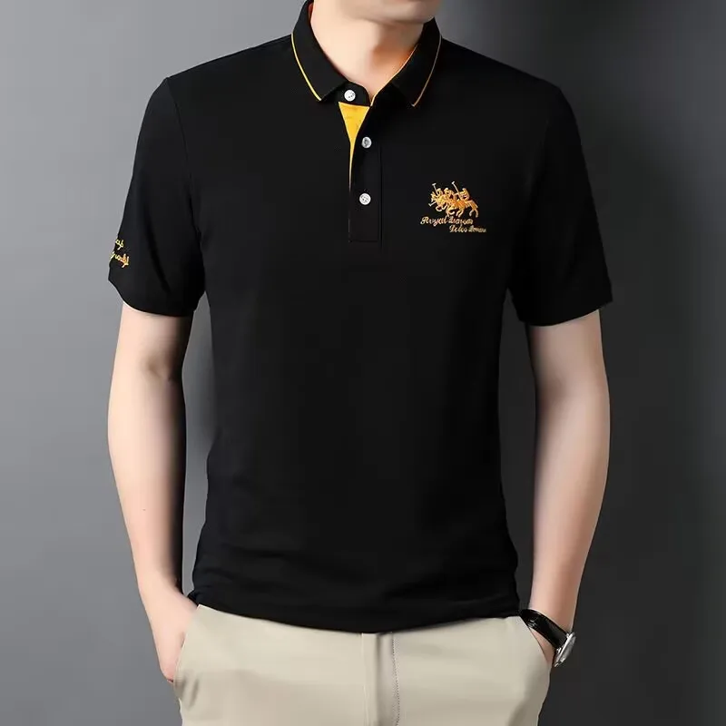 Brand Embroidered Cotton Polo Shirt Men's High-end Luxury Top 2023 Summer Casual Lapel Short Sleeve T-shirt Korean Fashion Men's