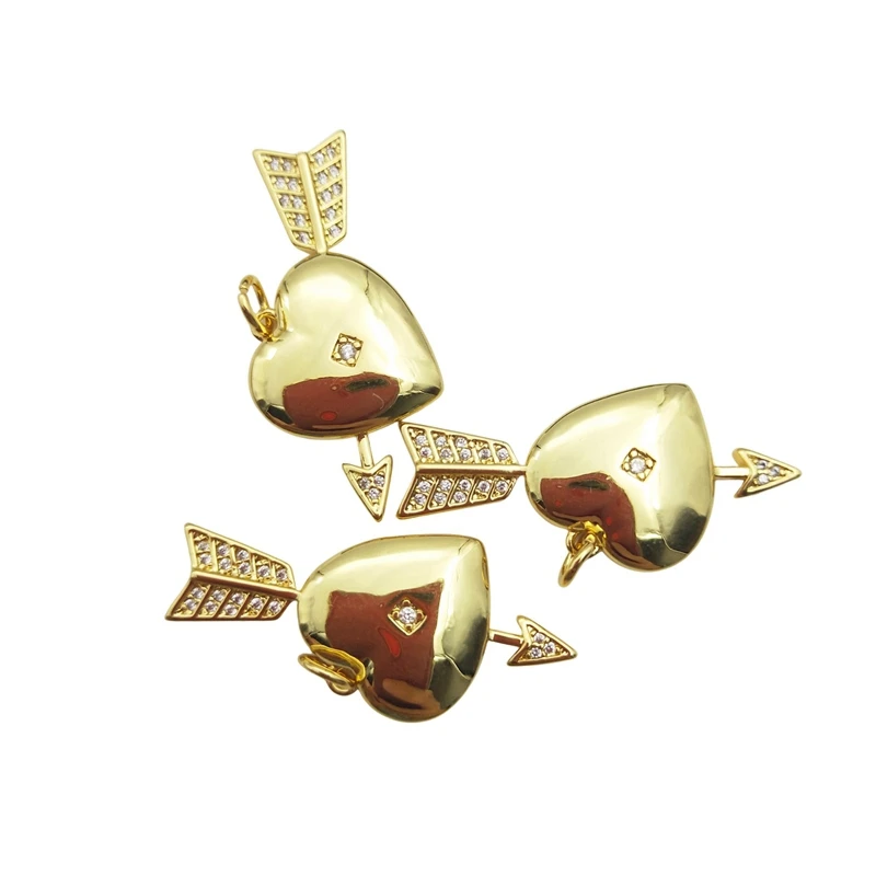 

5pcs Romantic Love Arrow Through Heart Pendant for Women Micro CZ Paved Fashion Sweet DIY Necklace Earrings Jewelry Wholesale
