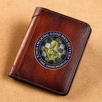 high quality genuine leather men wallets masonic making good men better short card holder purse luxury brand male wallet