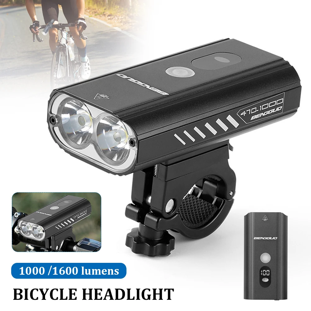 

1000/1600 Lumens Bicycle Headlight 10000 mAh High Brightness Bike Front Lamp with Waterproof USB ReChargeable for Mountain Bike