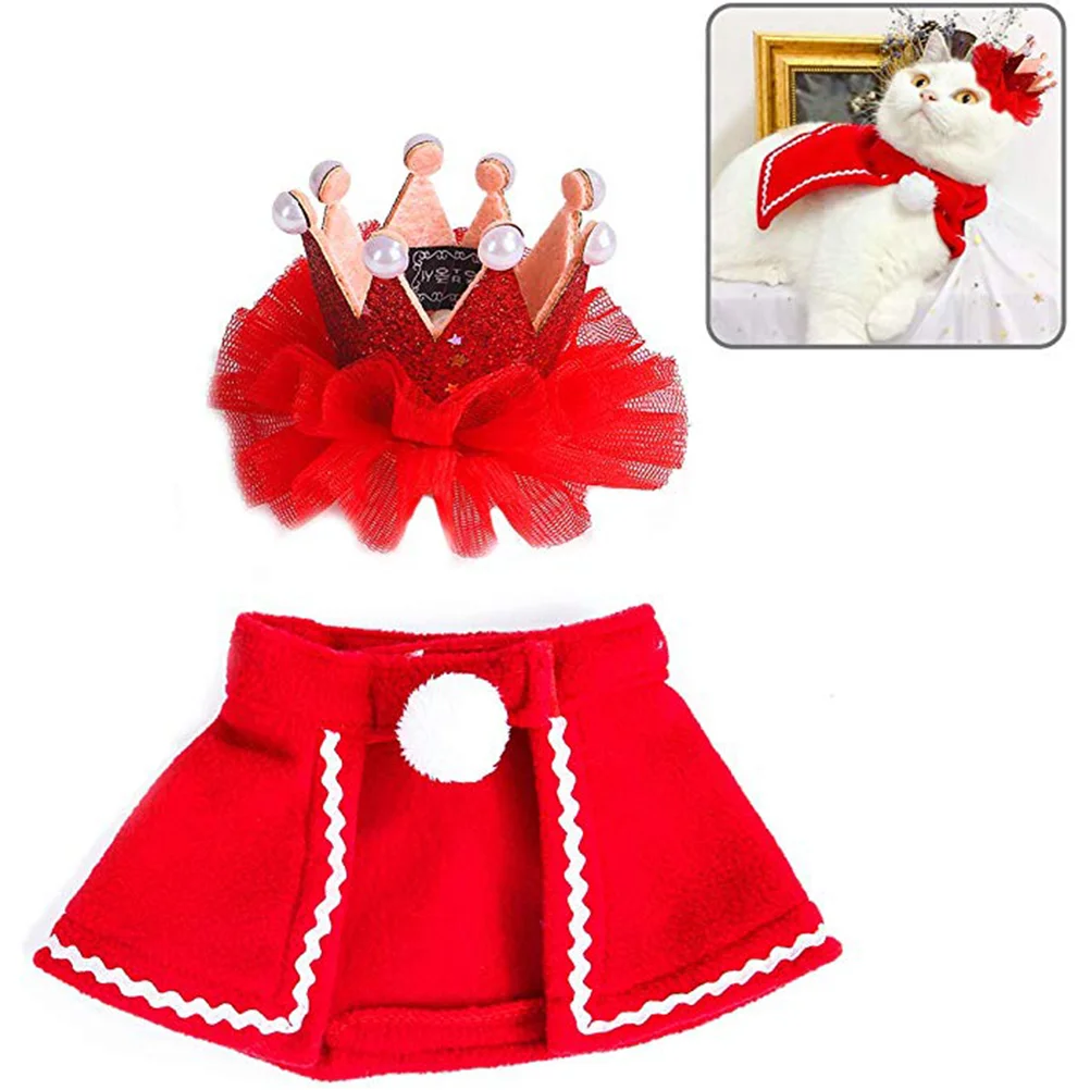 

1 Set Cloak Decorative Christmas Comfortable Adorable Creative Costume Cloak Headdress for Cat
