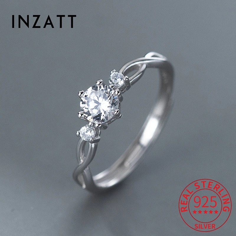 

INZATT Real 925 Sterling Silver Zircon Round Cross Adjustable Ring For Charming Women Trendy Fine Jewelry Minimalist Accessories