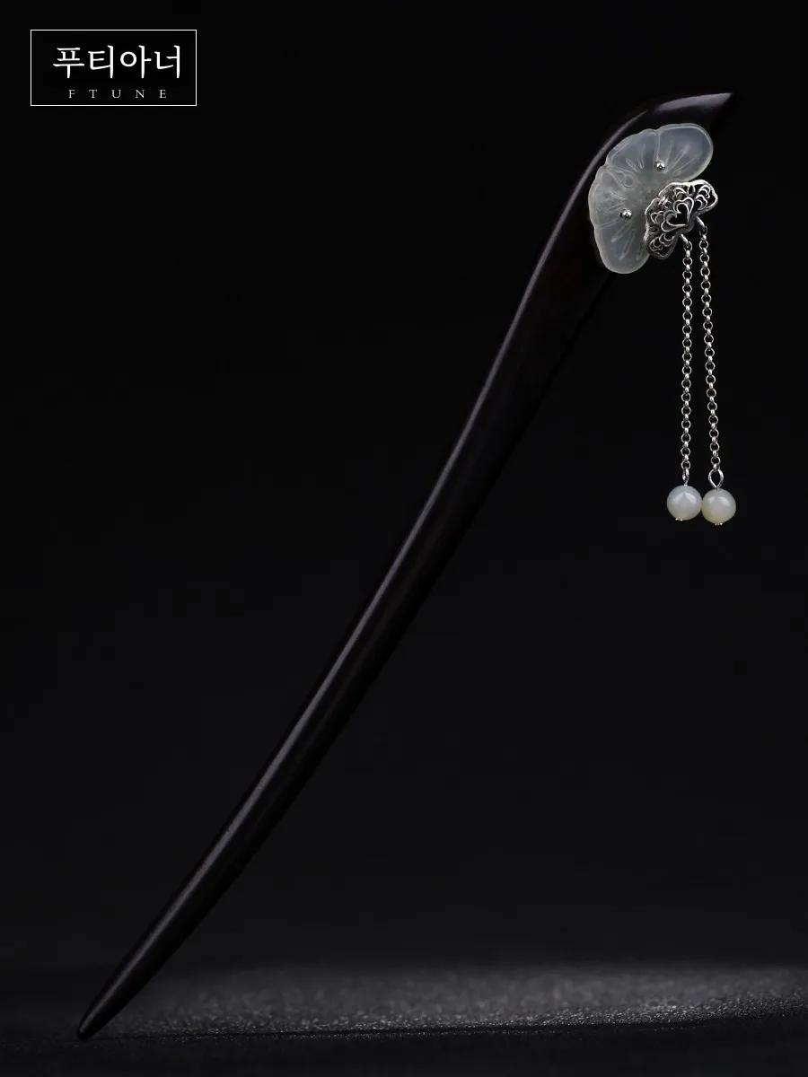 Заколка для волос из стерлингового серебра ручной работы с кисточкой нефрита