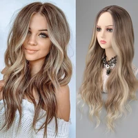 manwei synthetic medium long straight brown blonde wig for women cosplay daily party wigs heat resistant false hair