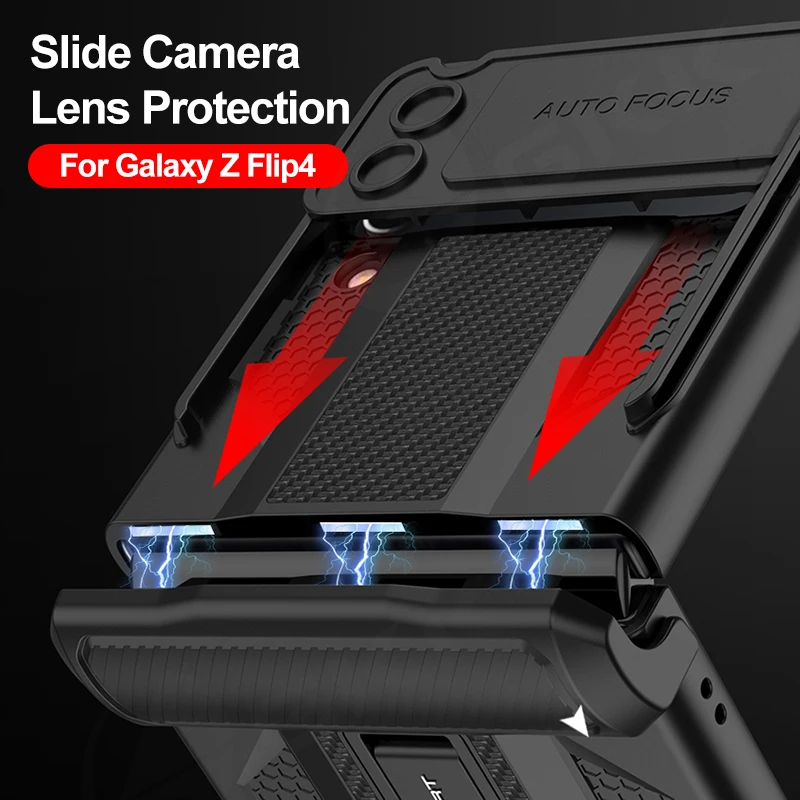 

Чехол GKK для Samsung Galaxy Z Flip 4, противоударный Твердый чехол с магнитными петлями и скользящим объективом для Galaxy Z Flip4, чехол-подставка с кронштейном