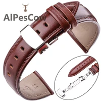 watch band strap genuine leather brown black smooth cowhide watchbands bracelet accessories silver polished deployment buckle