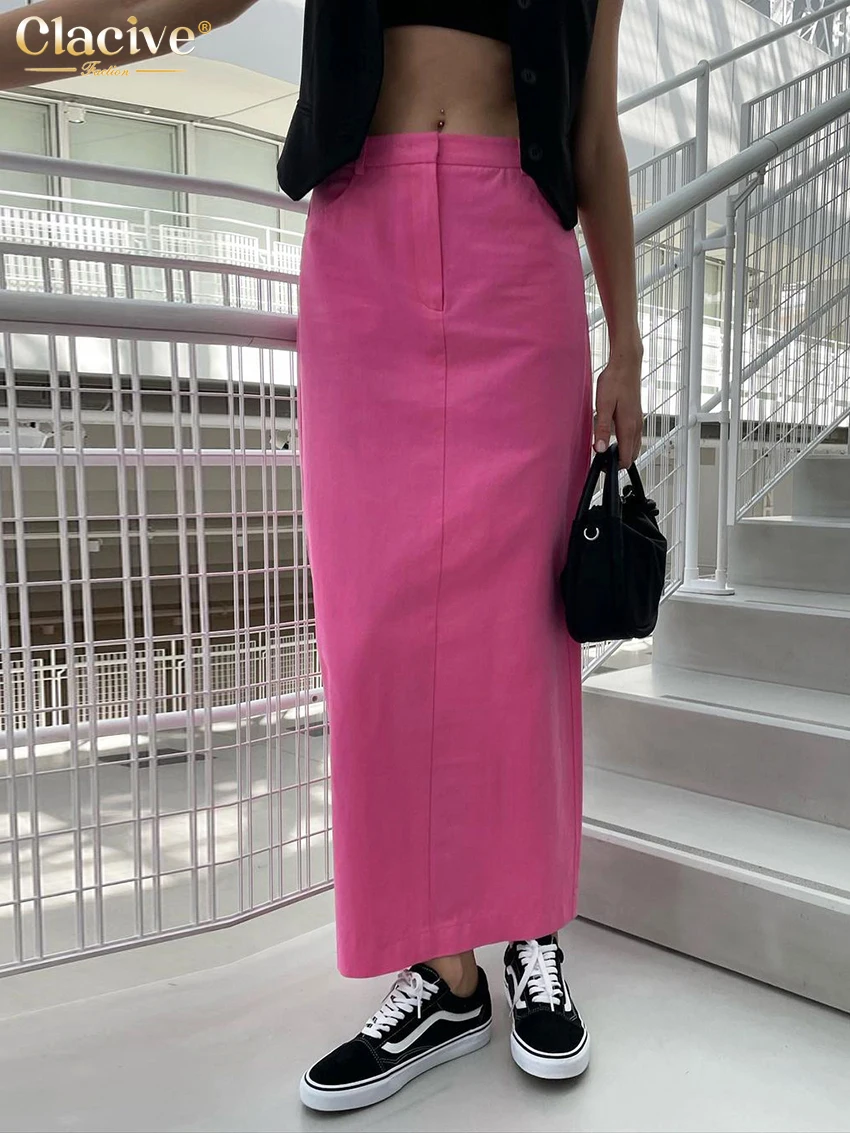 

Модная свободная розовая Женская юбка Clacive 2023, Элегантные Простые повседневные Прямые юбки до щиколотки со средней талией, женская одежда