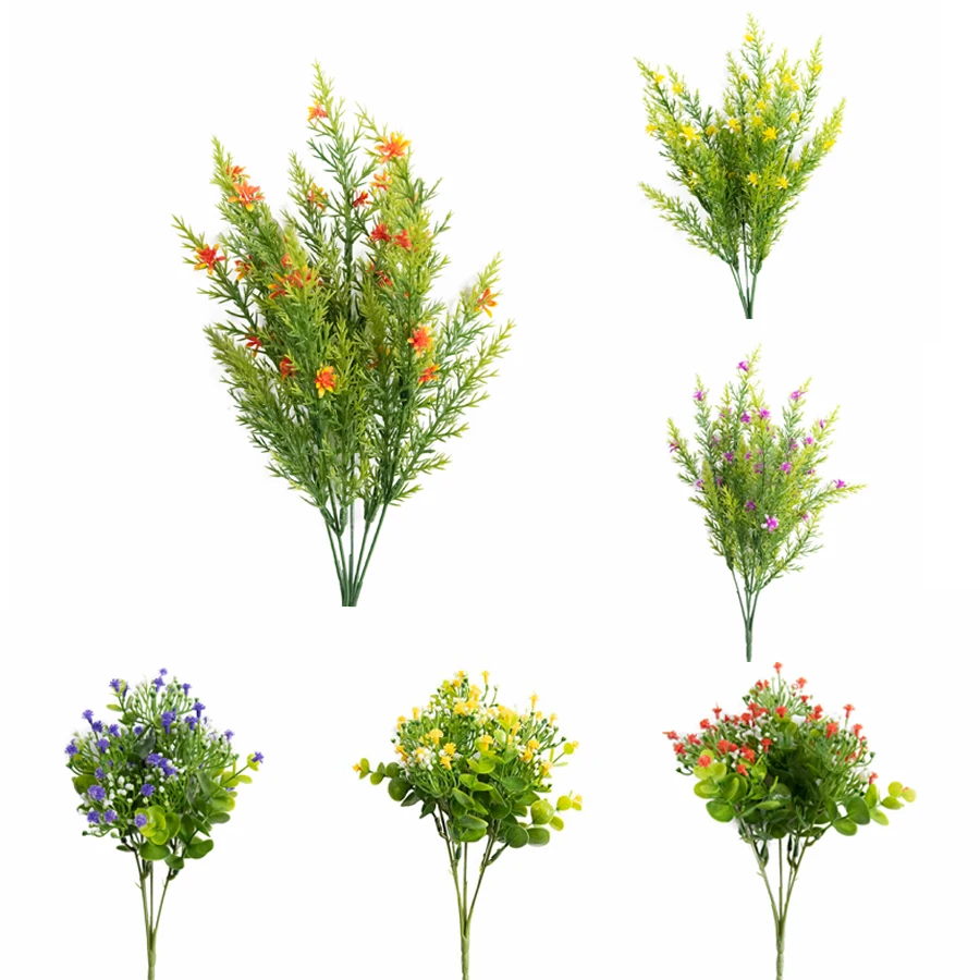

Outdoor Indoor Artificial Fake Flowers UV Resistant No Fade Babysbreath Plastic Shrubs Plants for Garden Window Decoration