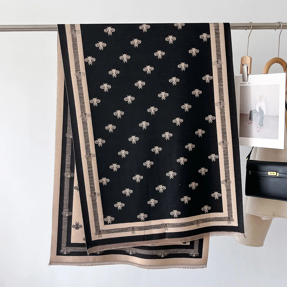 Женский Теплый Шарф С Пчелами Осенне-зимняя Толстая Шаль Из Искусственного