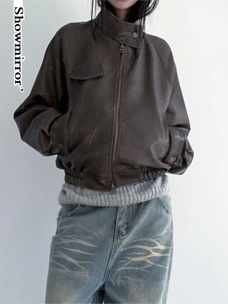 

Куртка женская из искусственной кожи, винтажный Топ в стиле Харадзюку, на молнии, уличная одежда, зимняя верхняя одежда в стиле панк, Y2K