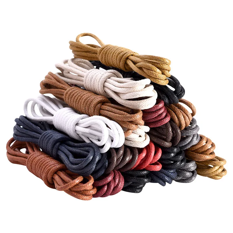 1Pair Cotton Waxed Solid Round Shoelaces Durable Cotton Shoelaces Oxford Shoe Laces Boots Laces Waterproof Leather Shoelace