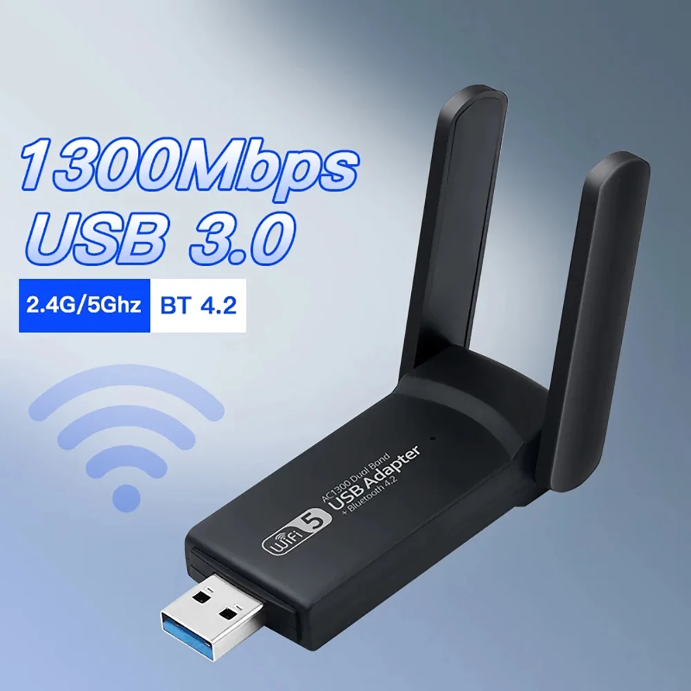 Фото USB WiFi 5 AC1300, сетевая карта USB 3.0, двухдиапазонный адаптер 2.4G/5GHz 802.11AC, Bluetooth 4.2, USB WiFi адаптер без драйверов для Windows 7/8/10/11 №3