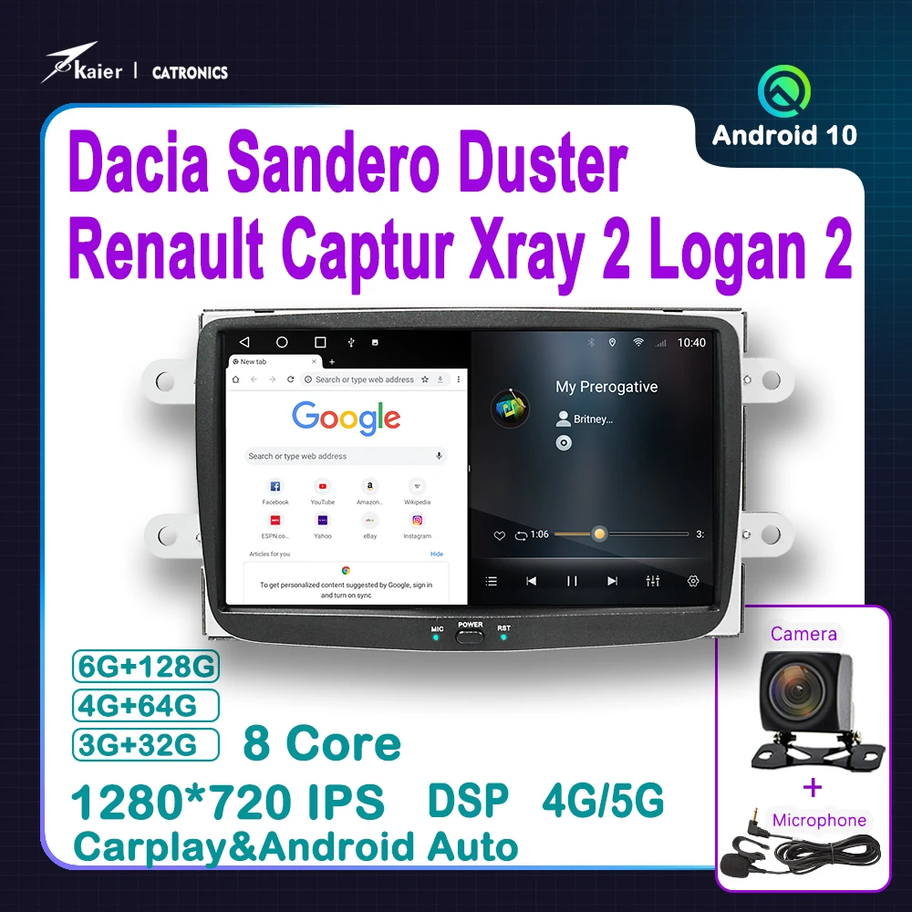 

CATRONICS Car Dvd Radio 6+128G Android Gps Navigation for Dacia/Sandero/Duster/Renault/Captur/Xray 2/Logan 2 Multimedia Carplay