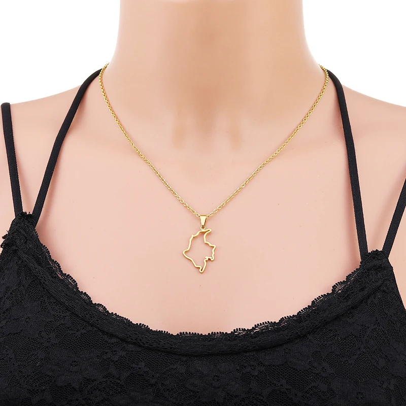 Ожерелье с подвеской в виде карты Колумбии из нержавеющей стали |