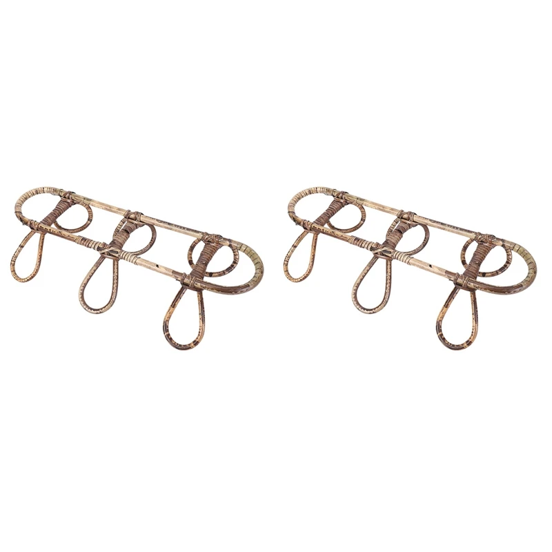 

2X Vintage Rattan Clothes Hanger Kids Garments Organizer Rack Children Hanger Kids Room Decoration Rattan Wall Hanger