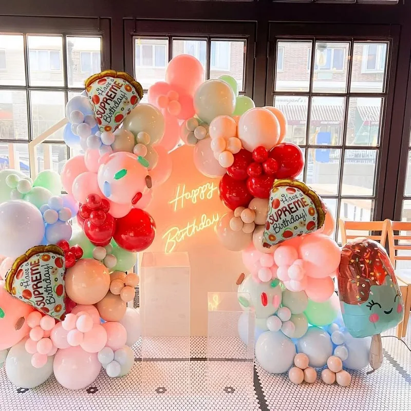 

134 Pieces Pizza Ice Cream Balloon Garland Arch Kit Macaron Green Pink Balloons for Kids Birthday Party Baby Shower Decoration