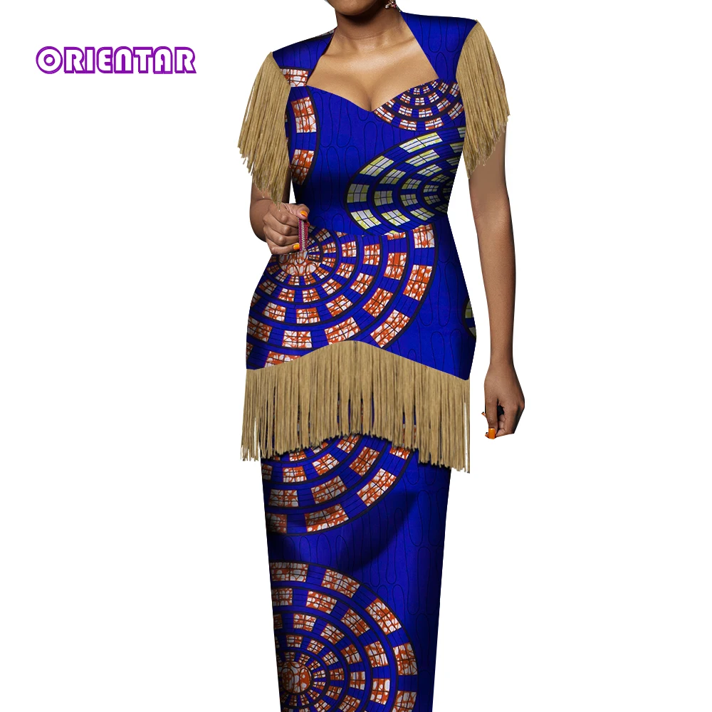 Fashion African Dresses for Women Robe Africaine African Print Dashiki Maxi Dress with Tassels Plus Size Evening Dress WY569