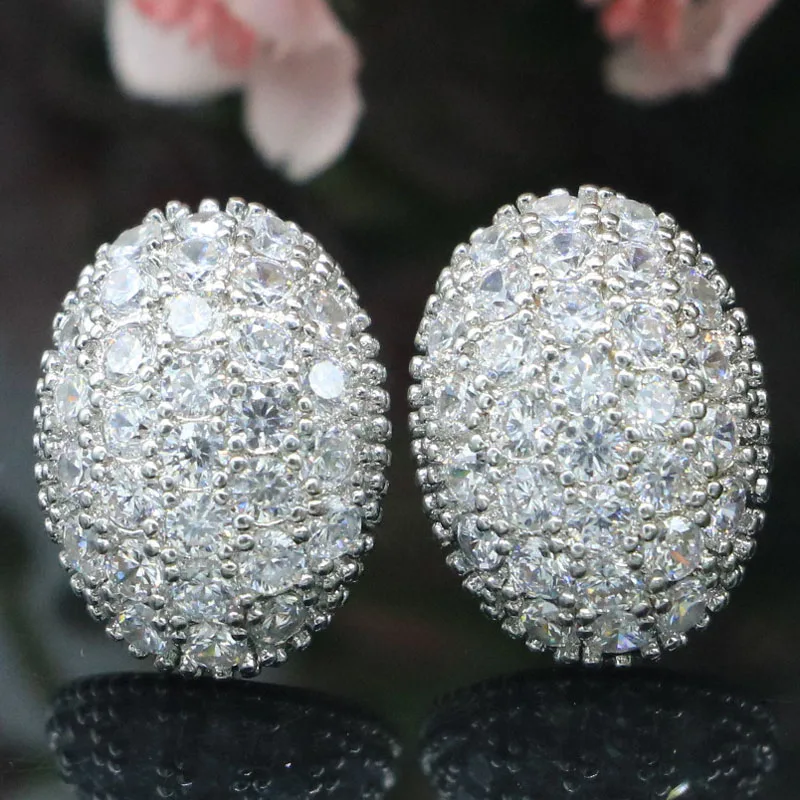 

15x11mm Minimalist style AAA+ Pink Cubic Zircon For Sister Daily Wear Engagement Gift Silver Earrings