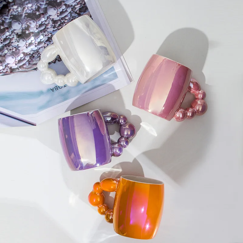 

Креативные кофейные кружки в скандинавском стиле с жемчугом, белым, розовым, фиолетовым, оранжевым, большие 400 мл керамические кружки для ча...
