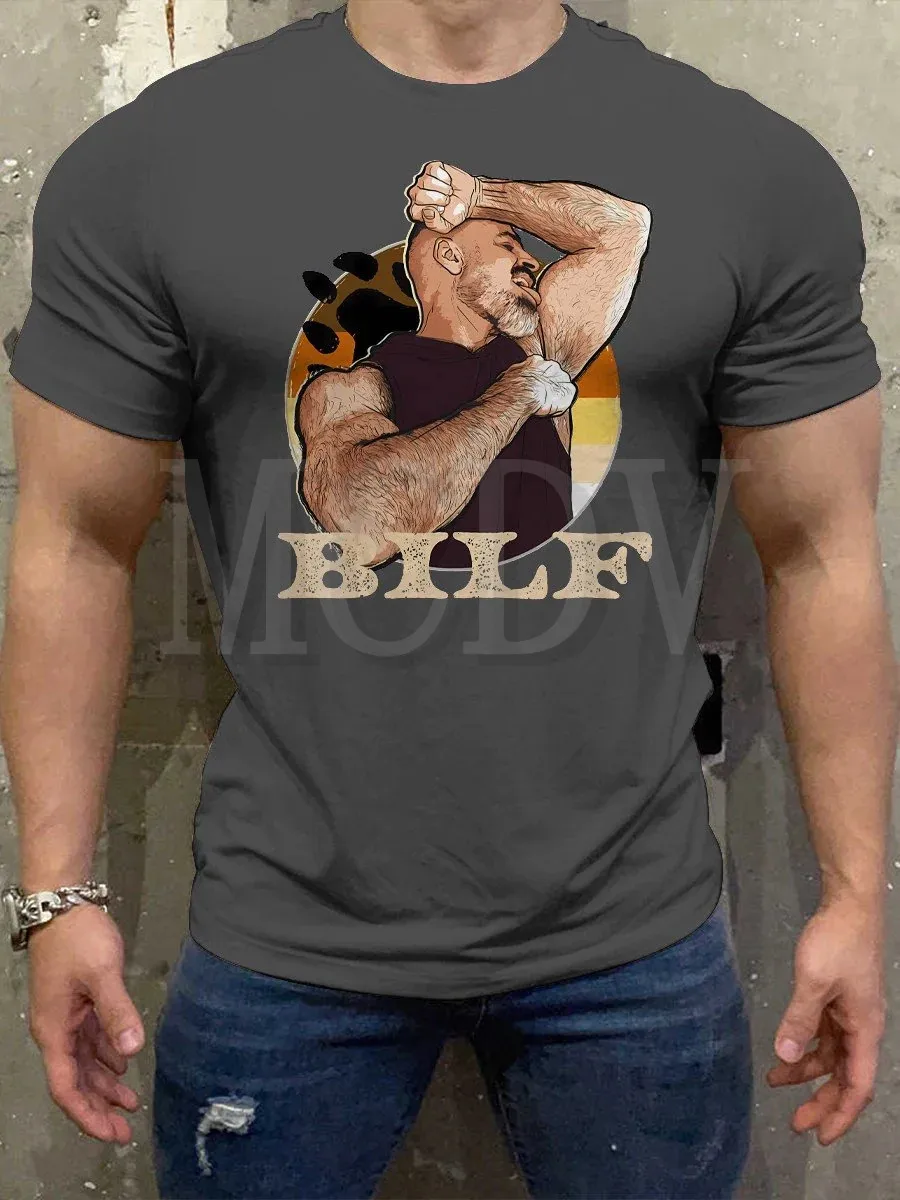 

2023 Summer Men's Printed Casual Crew Neck Short Sleeve T-Shirt The Bilf Bear Paw Muscle Casual 3D Printed T Shirt