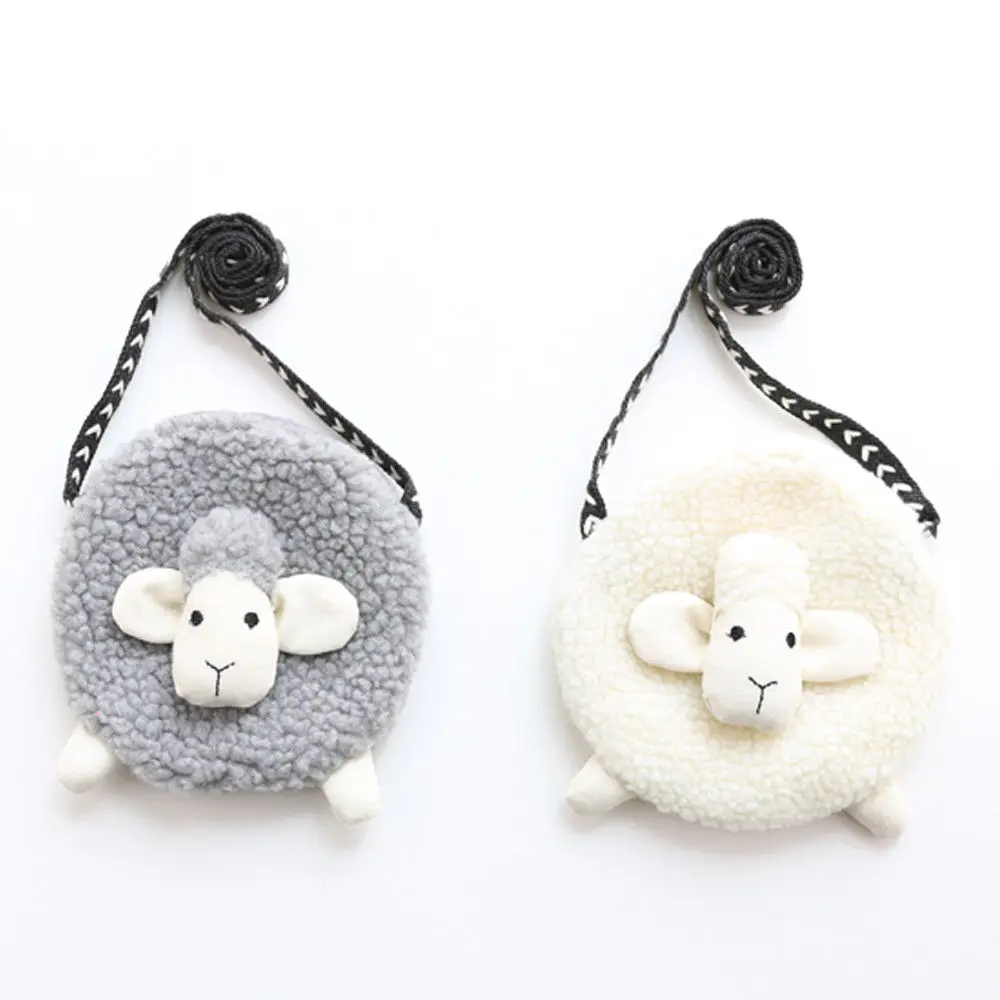 New Style Crossbody Bag for Toddler Girls Cute Sheep Shape Mini Coin Purses Wallet for Kids Shoulder Bag Plush Soft Sweet Purses