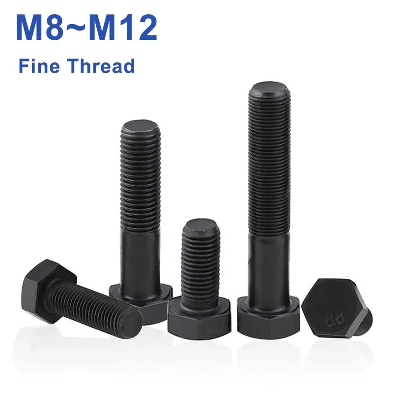 Наружный шестигранный винт класса 8 из черной стали с тонкой резьбой M8 M10 M12 DIN933