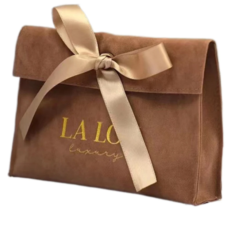 Suede Envelope Ribbon Bags 10x8cm 12x12cm Makeup Eyelashes Velvet Flip Dust Sack Jewelry Logo Flannel Gift Pouches