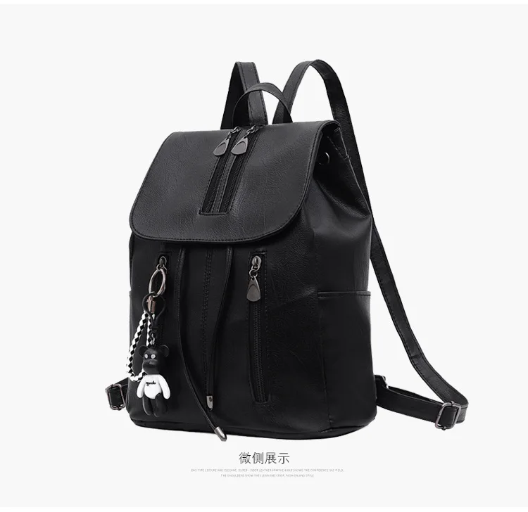 

Black Female Leather Backpack Student Fashionable Casual Korean Female Small Backpack Bags