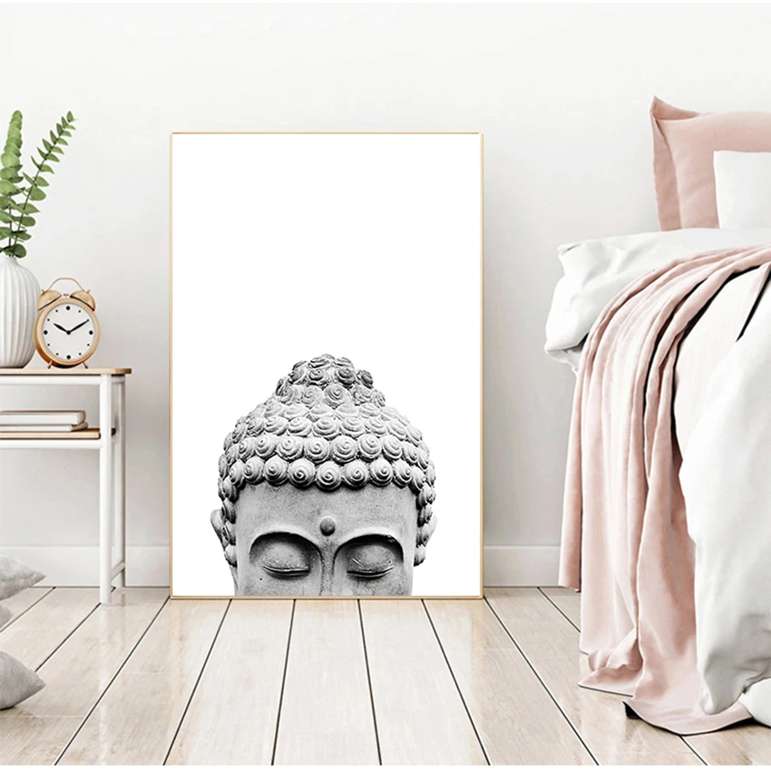 

Zen Buddha Head Statue Poster Motivational Quostes Canvas Print Minimalist Wall Art Picture Painting Buddhism Home Decor