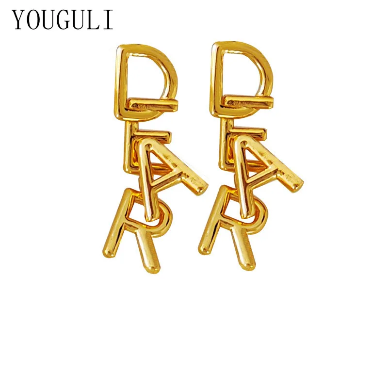 

S925 needle Fashion Jewelry DEAR-Letter Earrings Popular Design Autumn Winter Style Golden Plating Drop Earrings For Women
