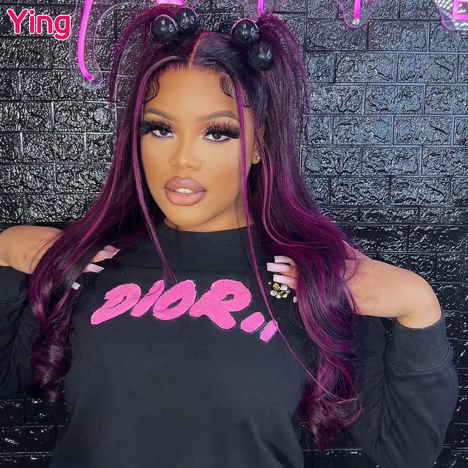 Ying Grape Purple With Black 13x6 Lace Front Wig Remy Human Hair 5x5 Transparent Lace Closure Wig 13x4 Body Wave Lace Front Wig