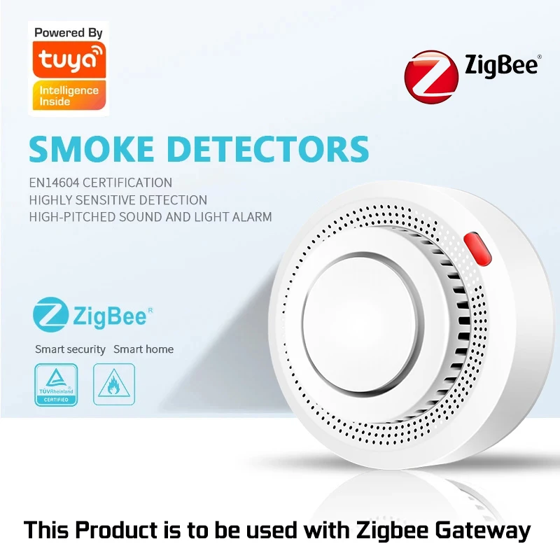 

Tuya Smart Zigbee Smoke Detector Smart Fire Alarm Progressive Sound Photoelectric Smoke Sensor Work With Tuya Zigbee Hub