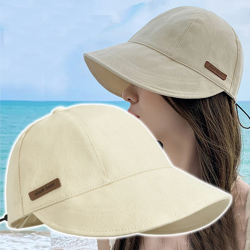 

Women's Foldable Sunhat Summer Outdoor Beach Fisherman Hats Sunscreen UV Protection Cap Adjustable Cotton Wide Brim Bucket Caps