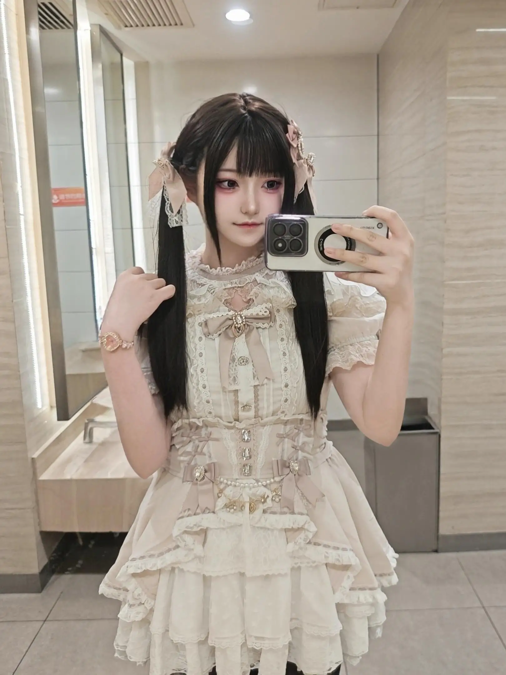Фото Мини-юбка Kawaii Jirai Kei Ryousangata для женщин, японская милая лолита, с высокой талией, оборками, кружевом, многоярусная, в форме трапеции, короткая юбка №4