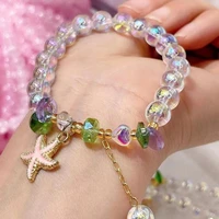 new crystal beaded bracelet colorful cute fishtail jellyfish beads pendant bracelets for women girls elastic rope jewelry gifts