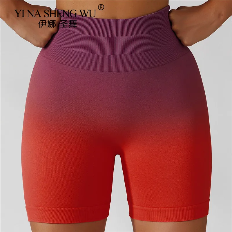 Seamless Shorts Gradient Fitness Gym Wear Athletic Women Yoga Booty High Waisted Biker Workout Clothes Sport |
